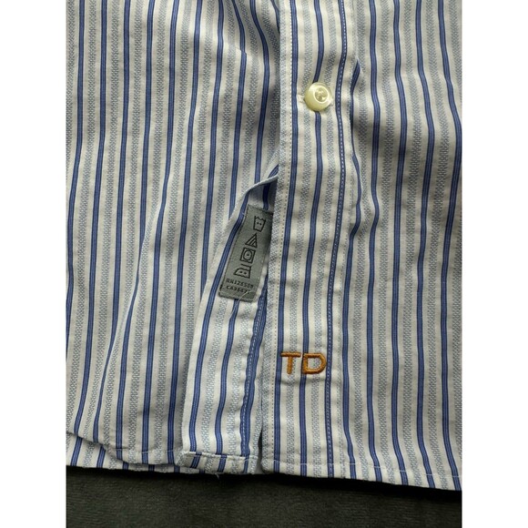 Thomas Dean Button Long Sleeve Striped Dress Shirt Mens XXL Flip Cuff Blue White - Picture 4 of 9